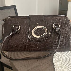 Elegant Brown Crocodile Pattern Handbag